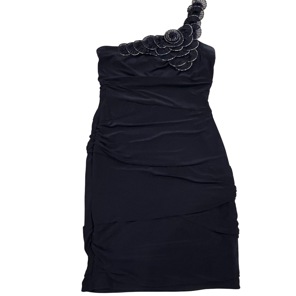 Windsor Navy One Shoulder Cocktail Party Dress with Floral Detail - Size 7/8‎